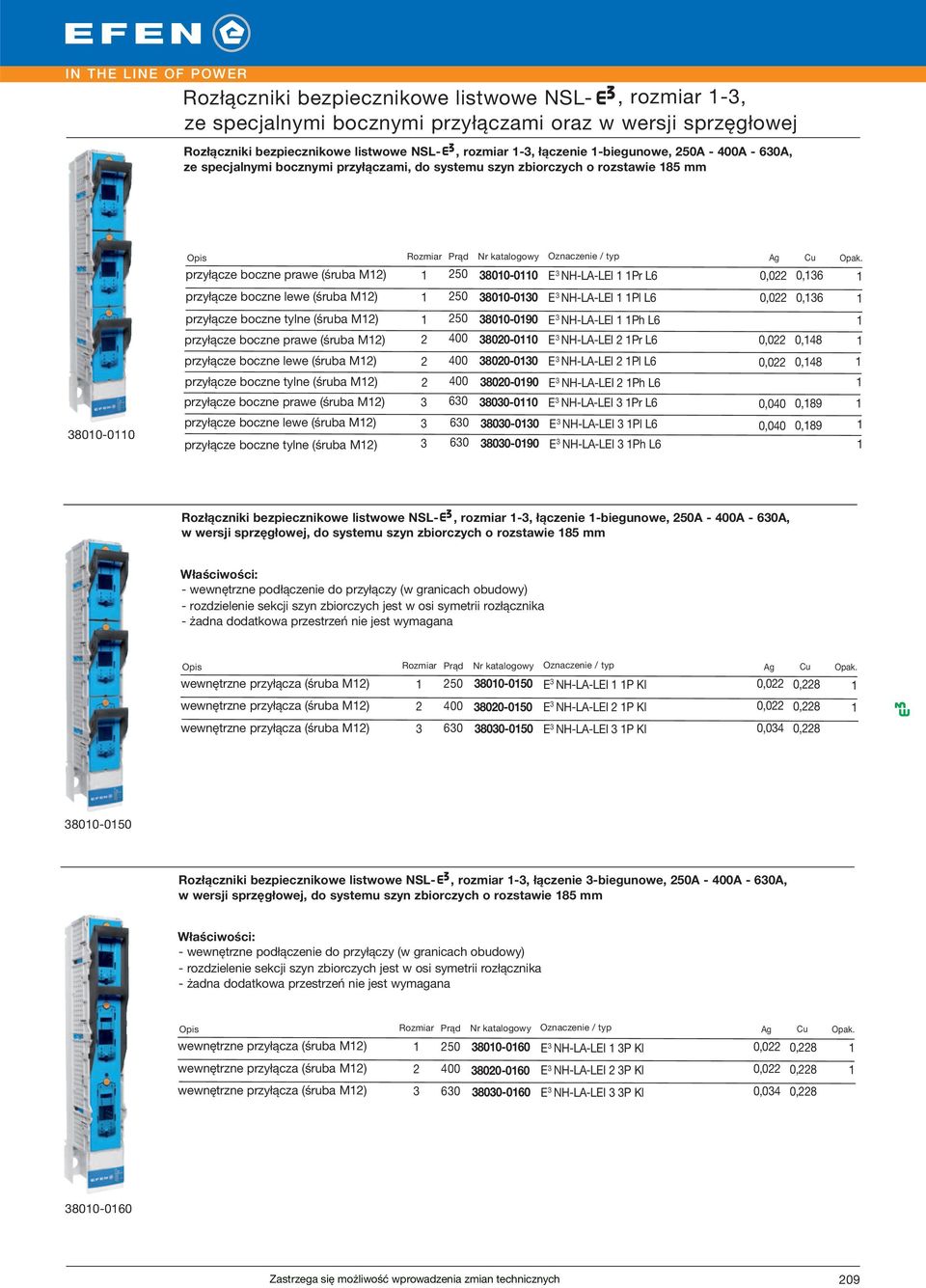 800-00 E NH-LA-LEI Pl L6 0,0 0,6 przyłącze boczne tylne (śruba M) 50 800-090 E NH-LA-LEI Ph L6 przyłącze boczne prawe (śruba M) przyłącze boczne lewe (śruba M) 400 800-00 E NH-LA-LEI Pr L6 0,0 0,48