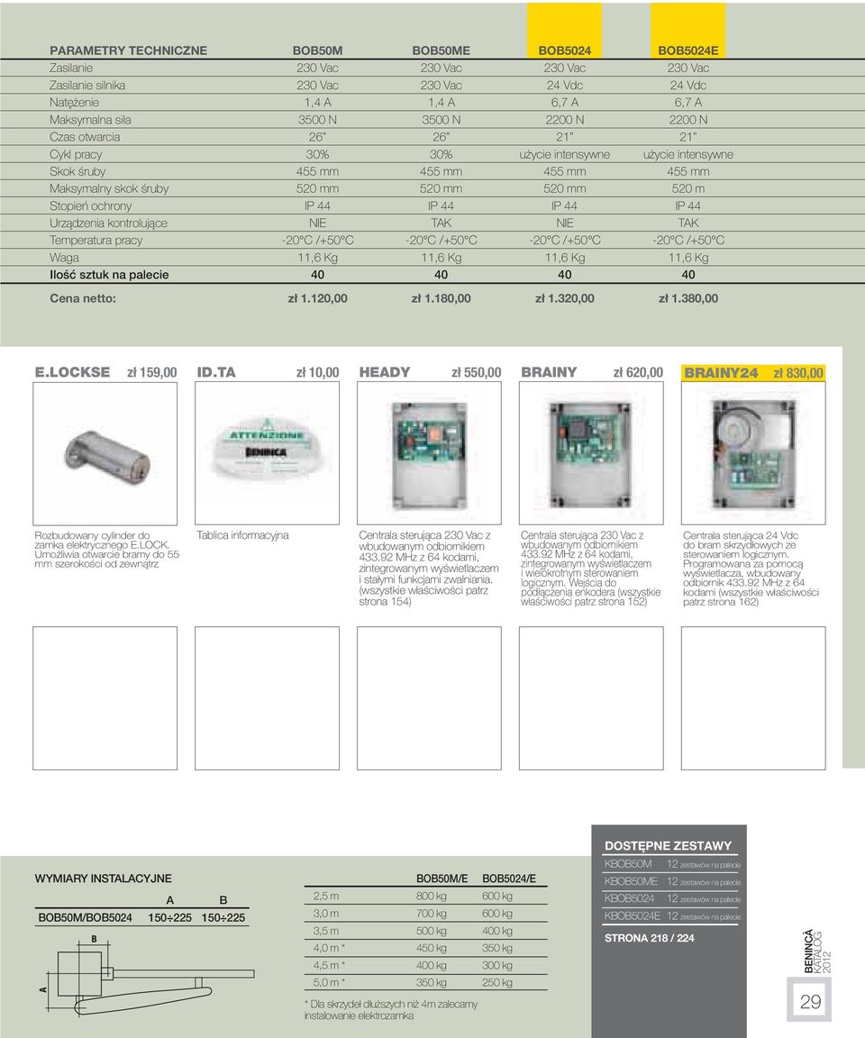 ochrony IP 44 IP 44 IP 44 IP 44 Urządzenia kontrolujące NIE TAK NIE TAK Temperatura pracy -20 C /+50 C -20 C /+50 C -20 C /+50 C -20 C /+50 C Waga 11,6 Kg 11,6 Kg 11,6 Kg 11,6 Kg Ilość sztuk na