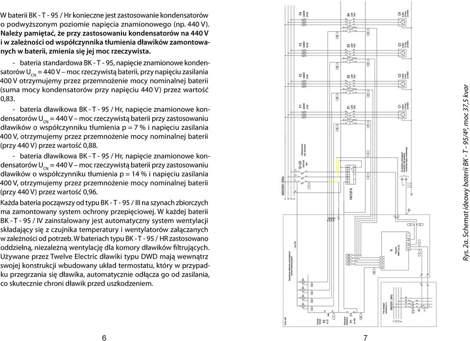 -- bateria standardowa BK - T - 95, napięcie znamionowe kondensatorów U CN = 440 V moc rzeczywistą baterii, przy napięciu zasilania 400 V otrzymujemy przez przemnożenie mocy nominalnej baterii (suma