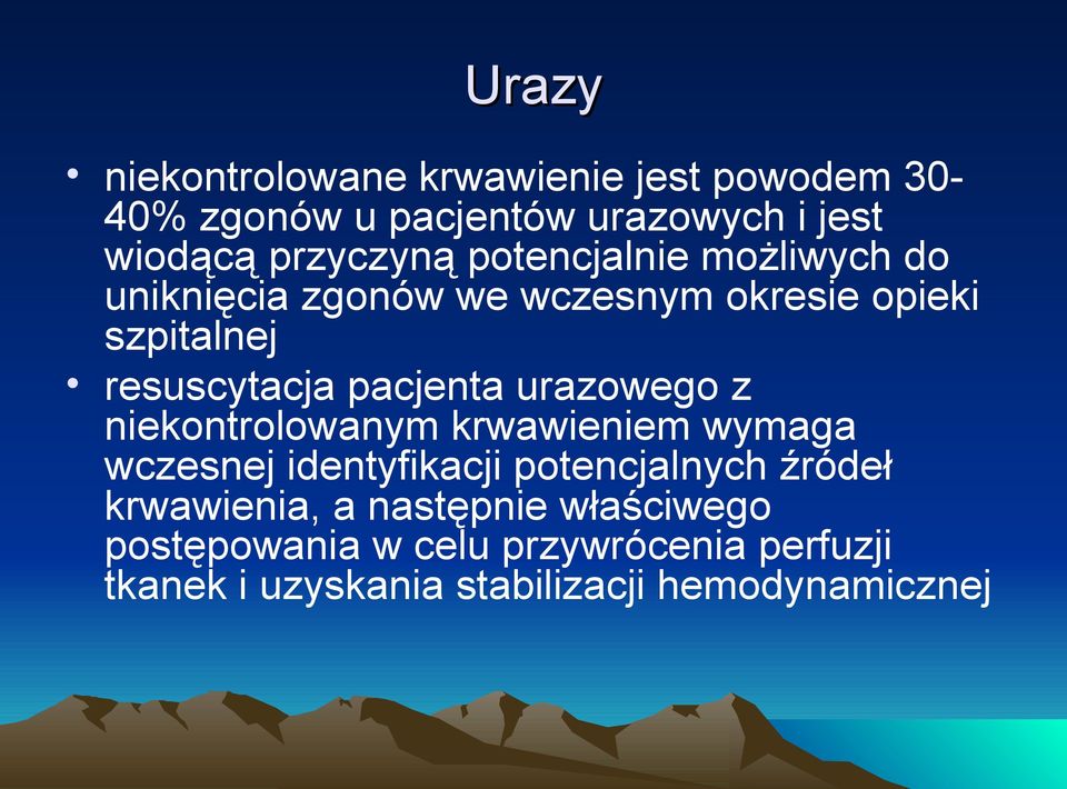 urazowego z niekontrolowanym krwawieniem wymaga wczesnej identyfikacji potencjalnych źródeł krwawienia, a