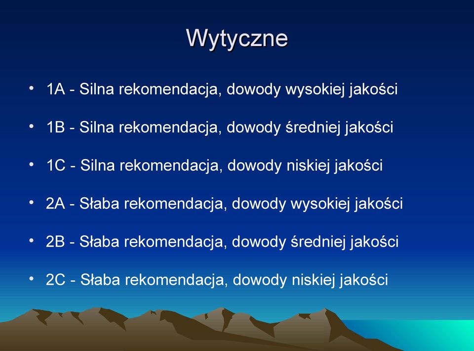 niskiej jakości 2A - Słaba rekomendacja, dowody wysokiej jakości 2B -