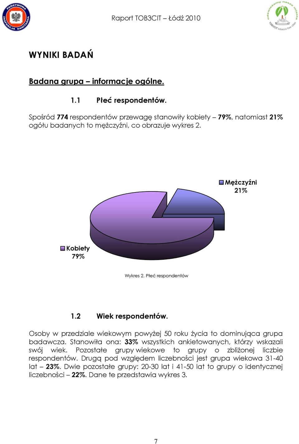 Płeć respondentów 1.2 Wiek respondentów. Osoby w przedziale wiekowym powyżej 50 roku życia to dominująca grupa badawcza.