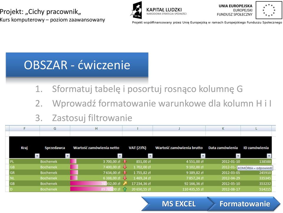 kolumnę G 2.