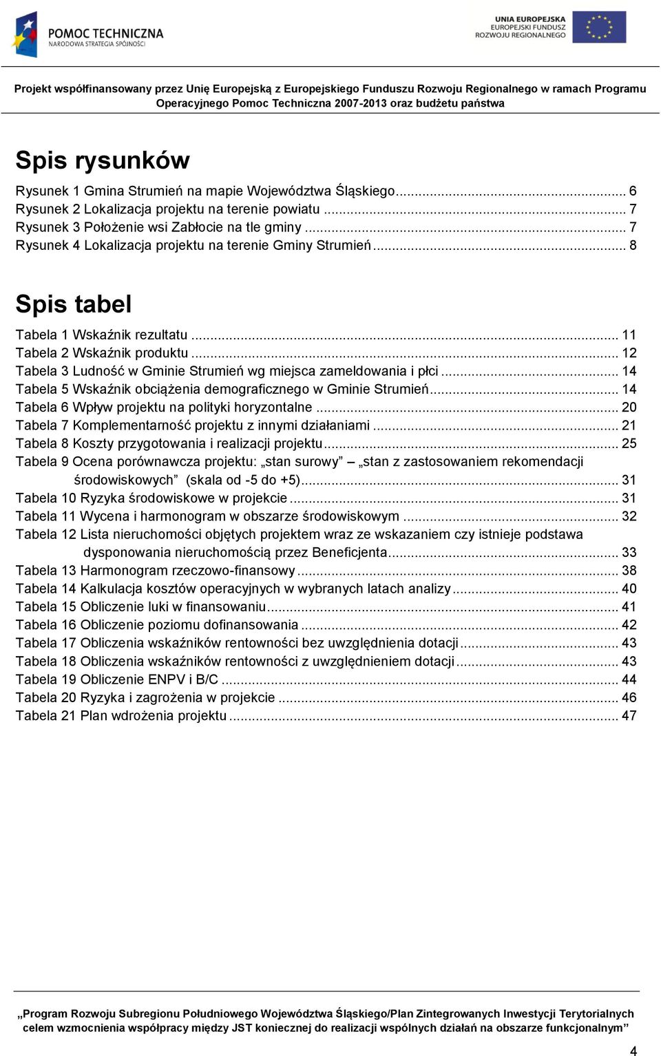 .. 12 Tabela 3 Ludność w Gminie Strumień wg miejsca zameldowania i płci... 14 Tabela 5 Wskaźnik obciążenia demograficznego w Gminie Strumień... 14 Tabela 6 Wpływ projektu na polityki horyzontalne.