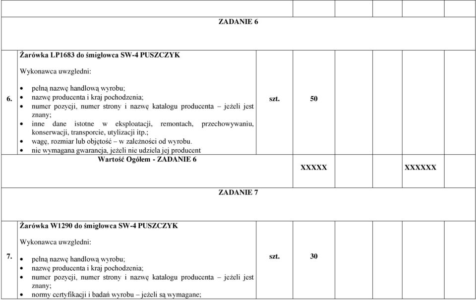 Ogółem - ZADANIE 6 szt.