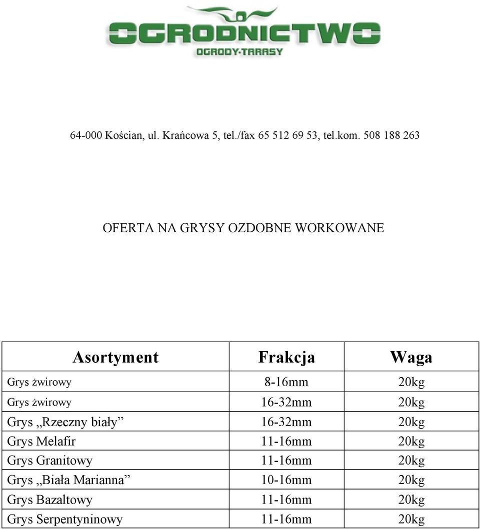 Grys Melafir 11-16mm 20kg Grys Granitowy 11-16mm 20kg Grys Biała