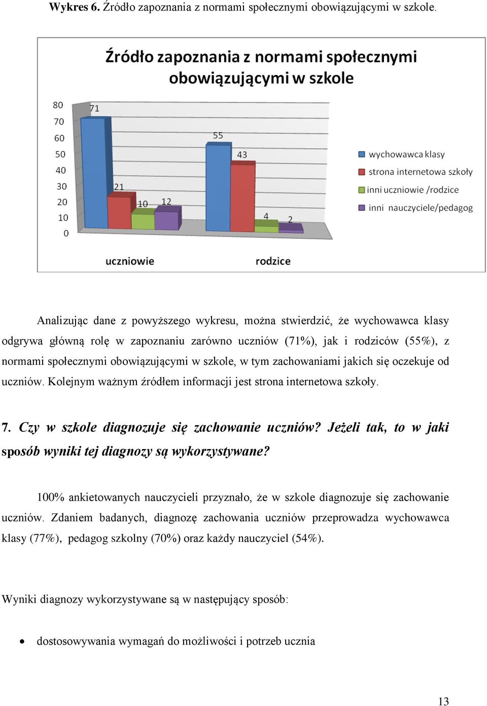 szkole, w tym zachowaniami jakich się oczekuje od uczniów. Kolejnym ważnym źródłem informacji jest strona internetowa szkoły. 7. Czy w szkole diagnozuje się zachowanie uczniów?