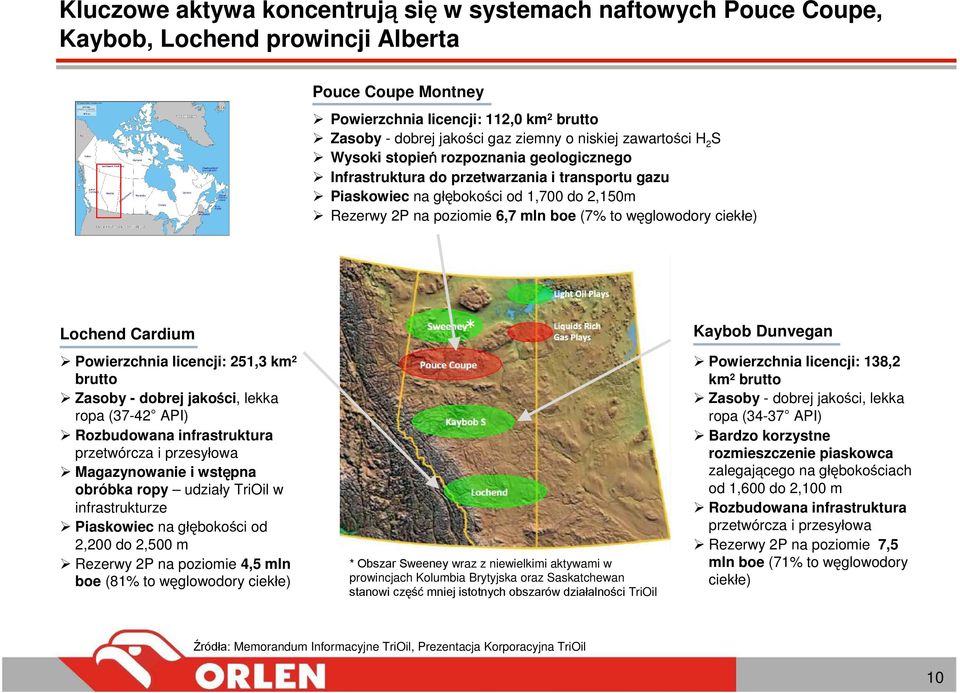 to węglowodory ciekłe) Lochend Cardium Powierzchnia licencji: 251,3 km 2 brutto Zasoby - dobrej jakości, lekka ropa (37-42 API) Rozbudowana infrastruktura przetwórcza i przesyłowa Magazynowanie i
