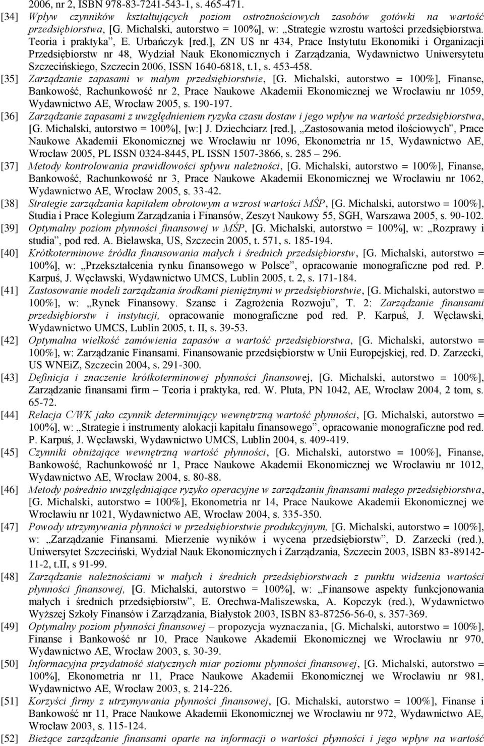 ], ZN US nr 434, Prace Instytutu Ekonomiki i Organizacji Przedsiębiorstw nr 48, Wydział Nauk Ekonomicznych i Zarządzania, Wydawnictwo Uniwersytetu Szczecińskiego, Szczecin 2006, ISSN 1640-6818, t.