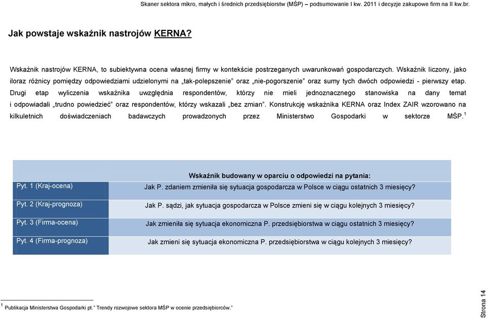Drugi etap wyliczenia wskaźnika uwzględnia respondentów, którzy nie mieli jednoznacznego stanowiska na dany temat i odpowiadali trudno powiedzieć oraz respondentów, którzy wskazali bez zmian.
