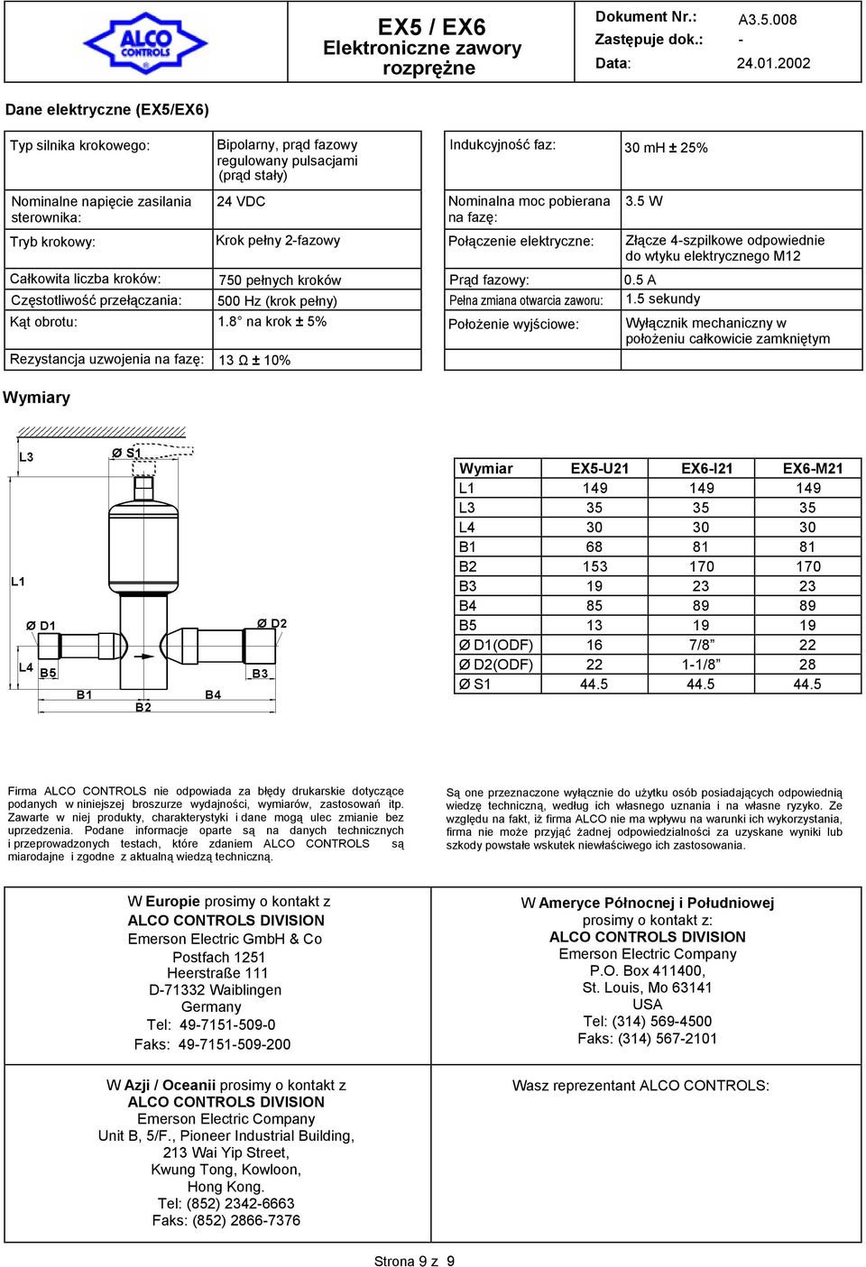 8 na krok ± 5% 13 Ω ± 1% Połączenie elektryczne: Prąd fazowy: Pełna zmiana otwarcia : Położenie wyjściowe: Złącze 4szpilkowe odpowiednie do wtyku elektrycznego M12.5 A 1.