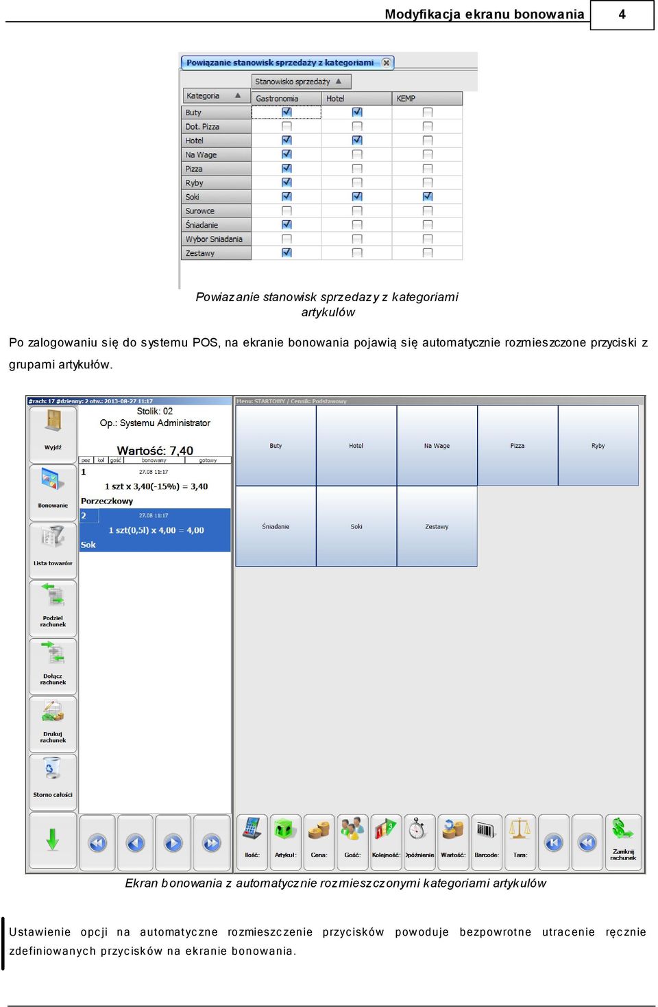 Ekran b onowania z automatycznie rozmieszczonymi kategoriami artykulów Ustawienie opc ji na automatyc