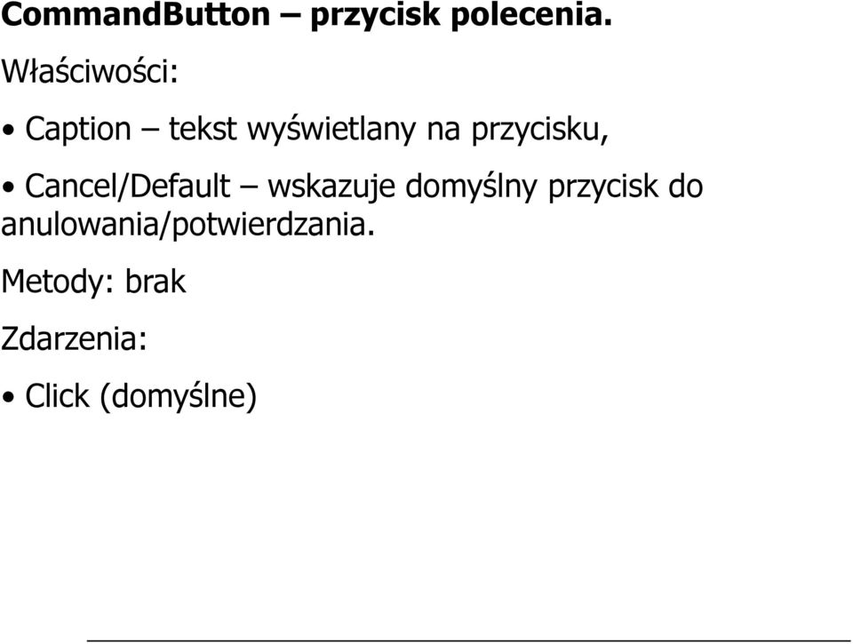przycisku, Cancel/Default wskazuje domyślny