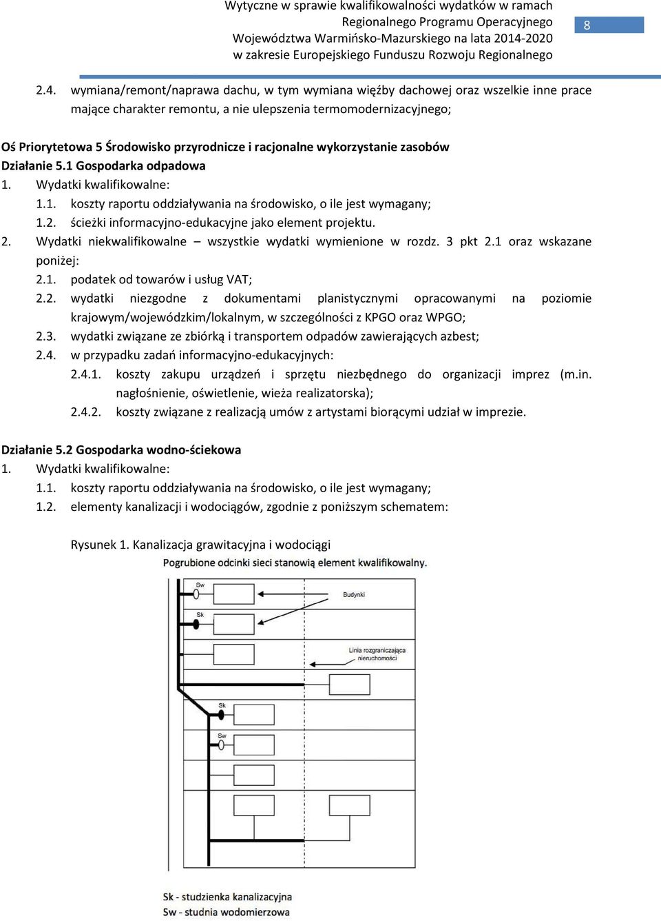 racjonalne wykorzystanie zasobów Działanie 5.1 Gospodarka odpadowa 1. Wydatki kwalifikowalne: 1.1. koszty raportu oddziaływania na środowisko, o ile jest wymagany; 1.2.
