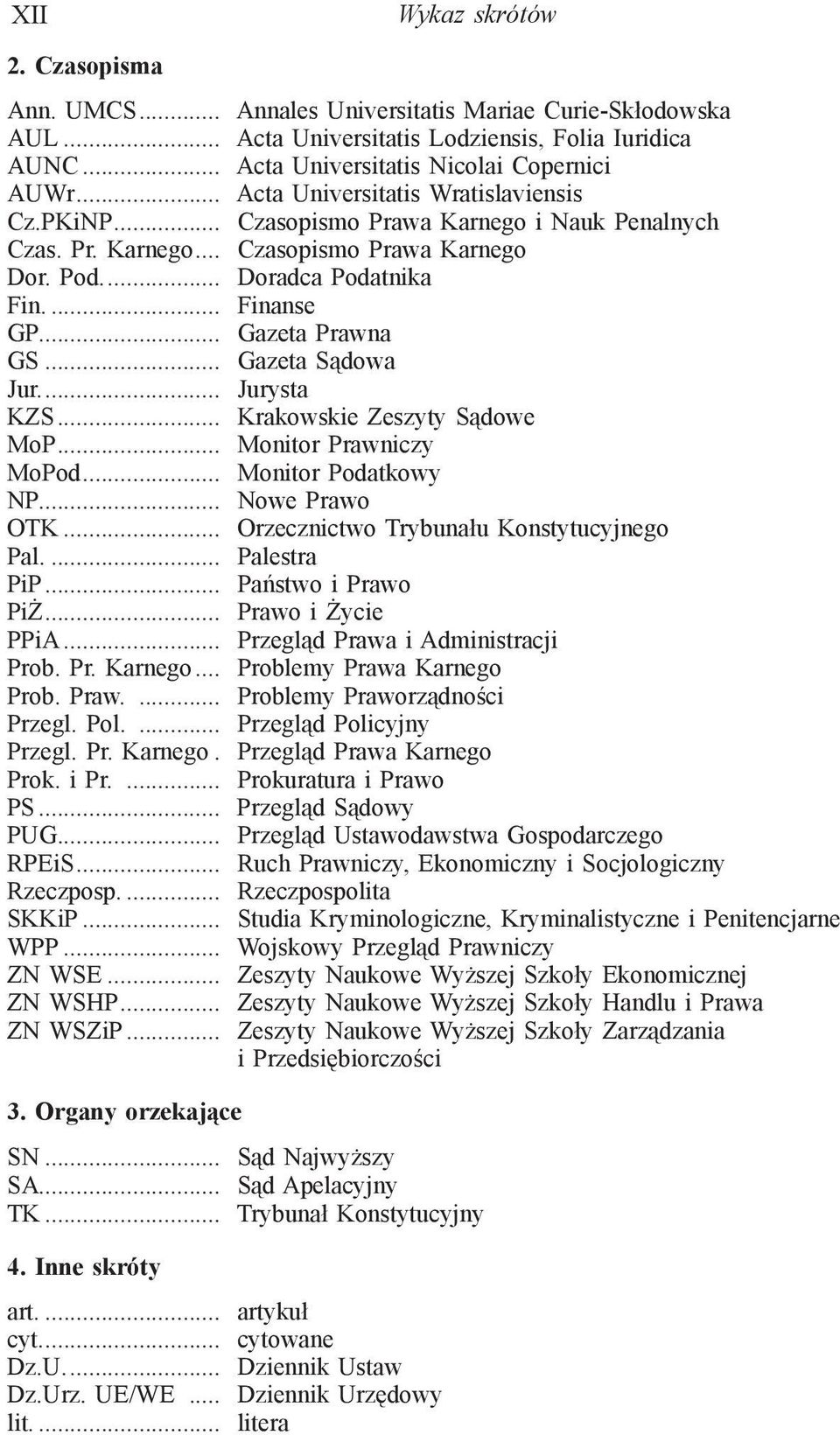 .. Gazeta Prawna GS... Gazeta Sądowa Jur.... Jurysta KZS... Krakowskie Zeszyty Sądowe MoP... Monitor Prawniczy MoPod... Monitor Podatkowy NP... Nowe Prawo OTK.