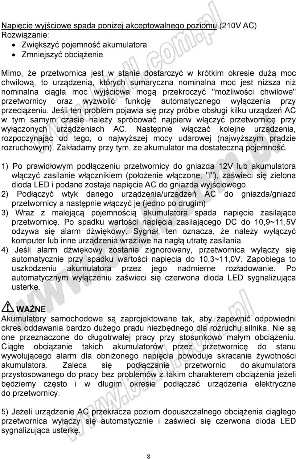 automatycznego wyłączenia przy przeciążeniu.