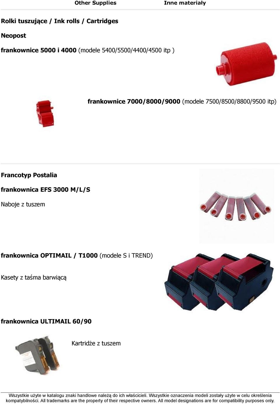 7500/8500/8800/9500 itp) Francotyp Postalia frankownica EFS 3000 M/L/S Naboje z tuszem