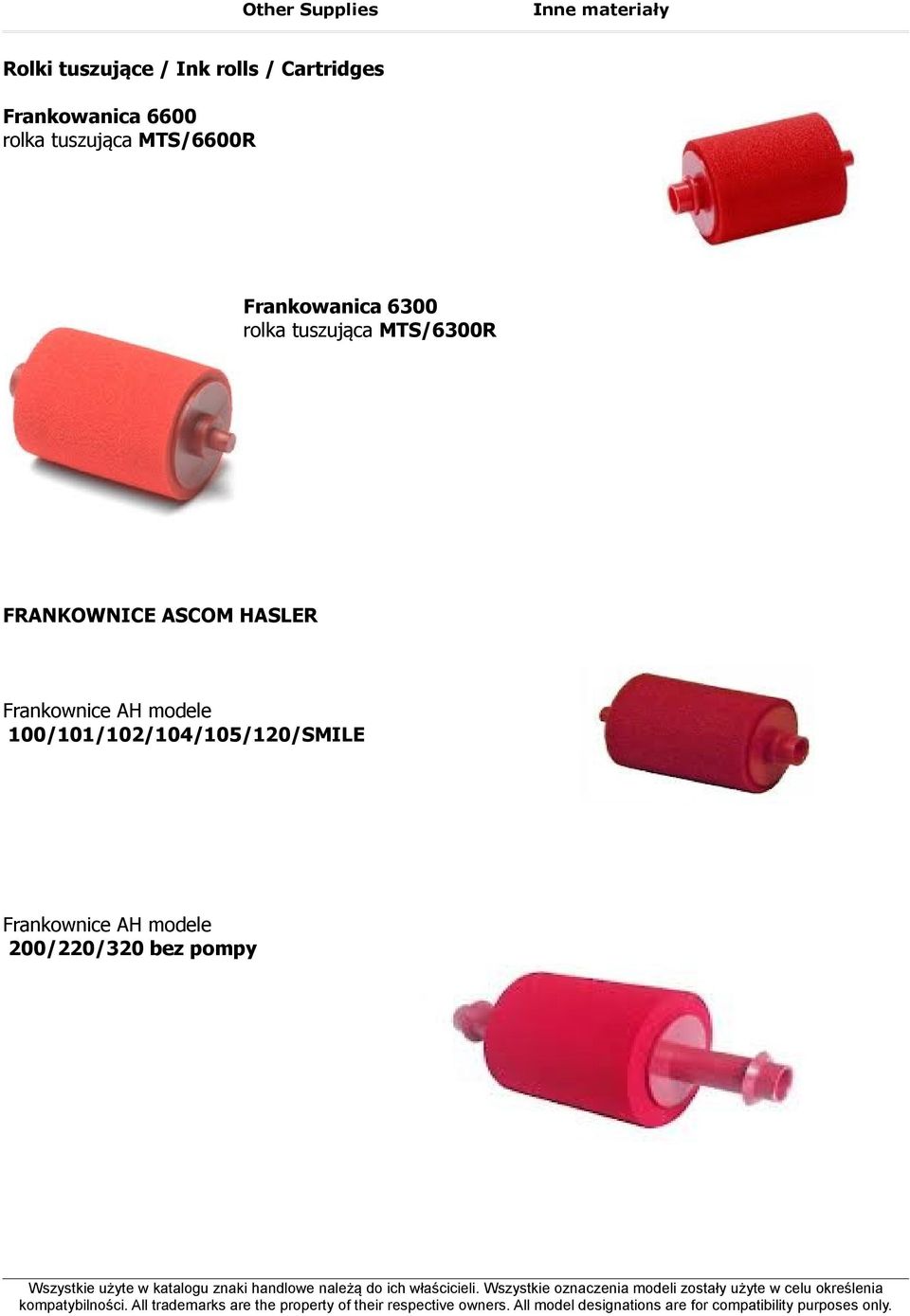 6300 rolka tuszująca MTS/6300R FRANKOWNICE ASCOM HASLER Frankownice
