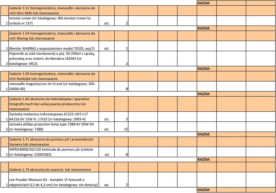 50-250ml z rączką, pokrywką oraz nożem; do blendera LB20ES (nr 2 katalogowy: MC3) 2 Zadanie 1.
