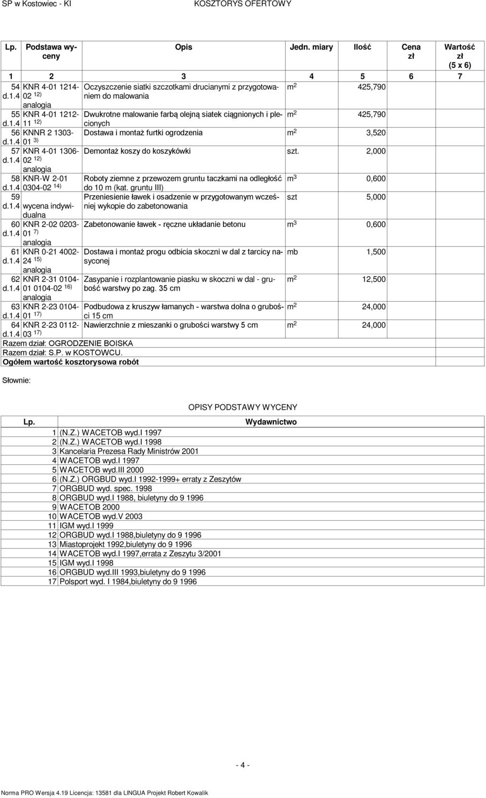 2,000 02 12) 58 KNR-W 2-01 Roboty ziemne z przewozem gruntu taczkami na odległość m 3 0,600 0304-02 14) do 10 m (kat.