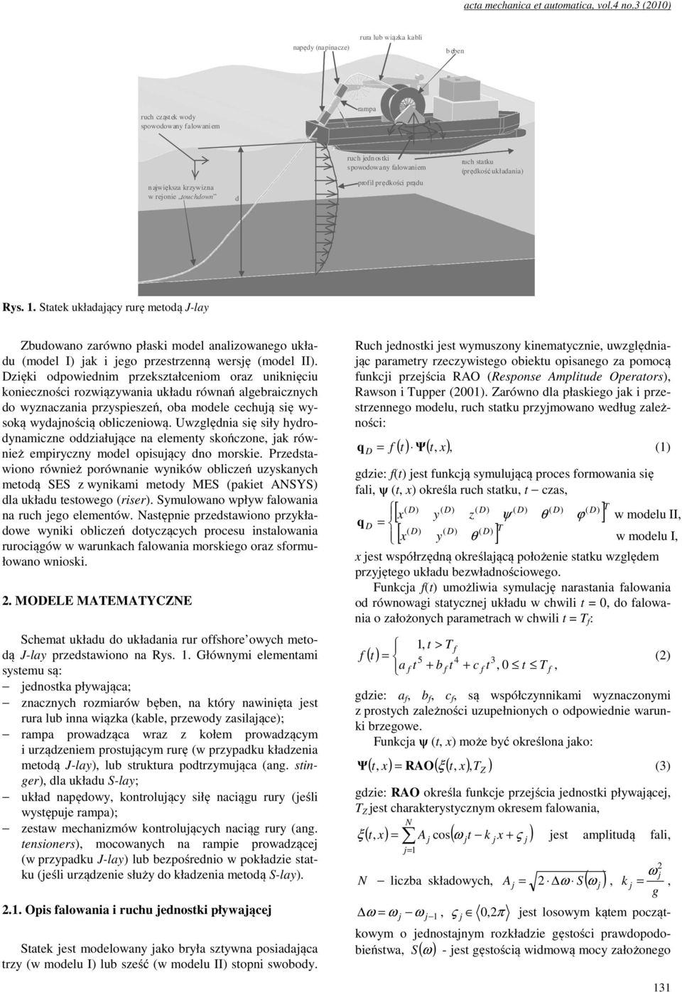 statku (prędkość układana) s. 1. Statek układając rurę metodą J-la Zbudowano zarówno płask model analzowanego układu (model ) jak jego przestrzenną wersję (model ).