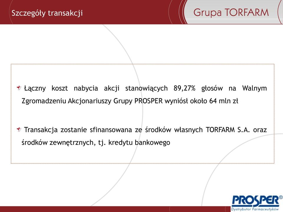 wyniósł około 64 mln zł Transakcja zostanie sfinansowana ze