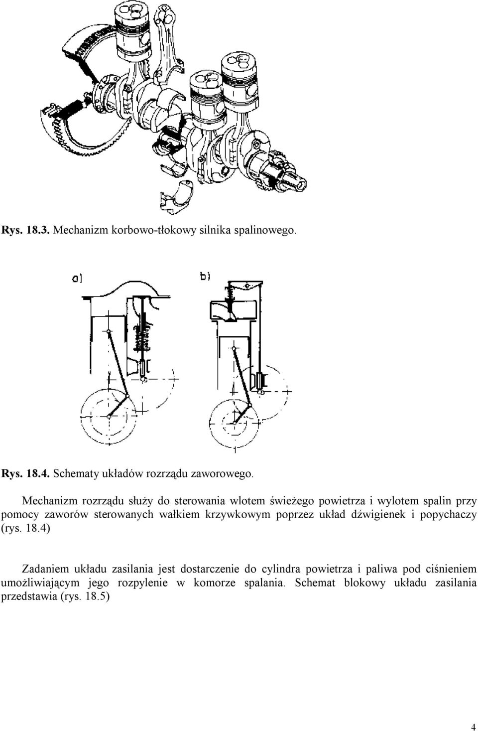 krzywkowym poprzez układ dźwigienek i popychaczy (rys. 18.