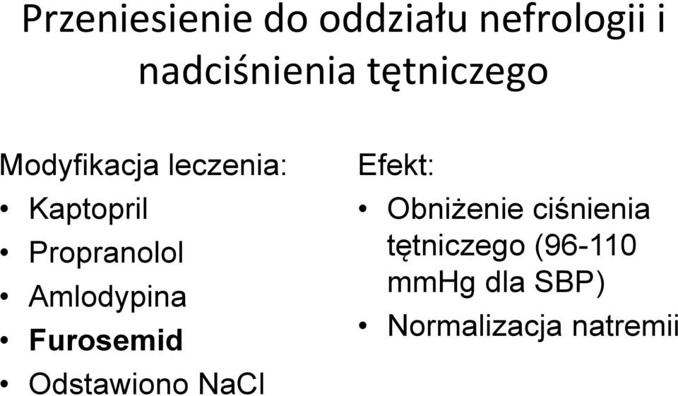 Amlodypina Furosemid Odstawiono NaCl Efekt: Obniżenie