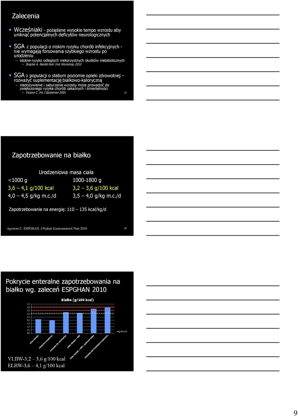 Nestlé Nutr Inst Workshop 2010 SGA z populacji o słabym poziomie opieki zdrowotnej rozważyć suplementację bialkowo-kaloryczną niedożywienie i zaburzenie wzrostu może prowadzić do zwiększonego ryzyka