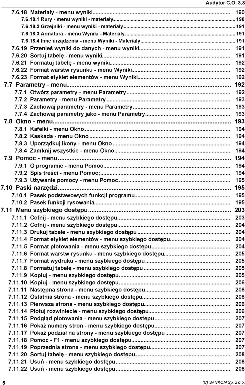 Format etykiet elementów - menu Wyniki 191 191 192 192 192 77 Parametry - menu 192 771 772 773 774 Otwórz parametry - menu Parametry Parametry - menu Parametry Zachowaj parametry - menu Parametry