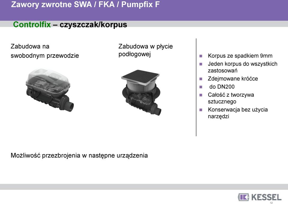 korpus do wszystkich zastosowań Zdejmowane króćce do DN200 Całość z tworzywa