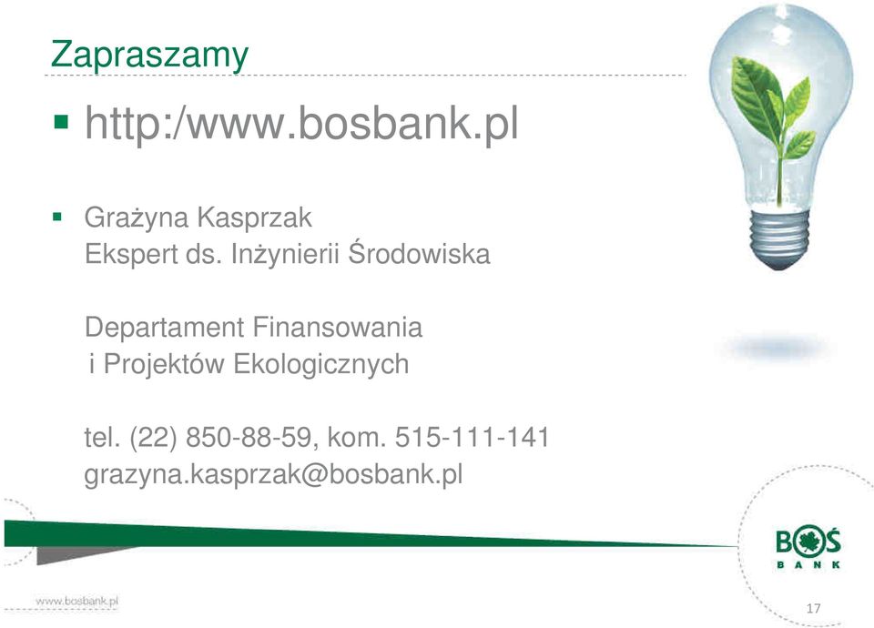 InŜynierii Środowiska Departament Finansowania i