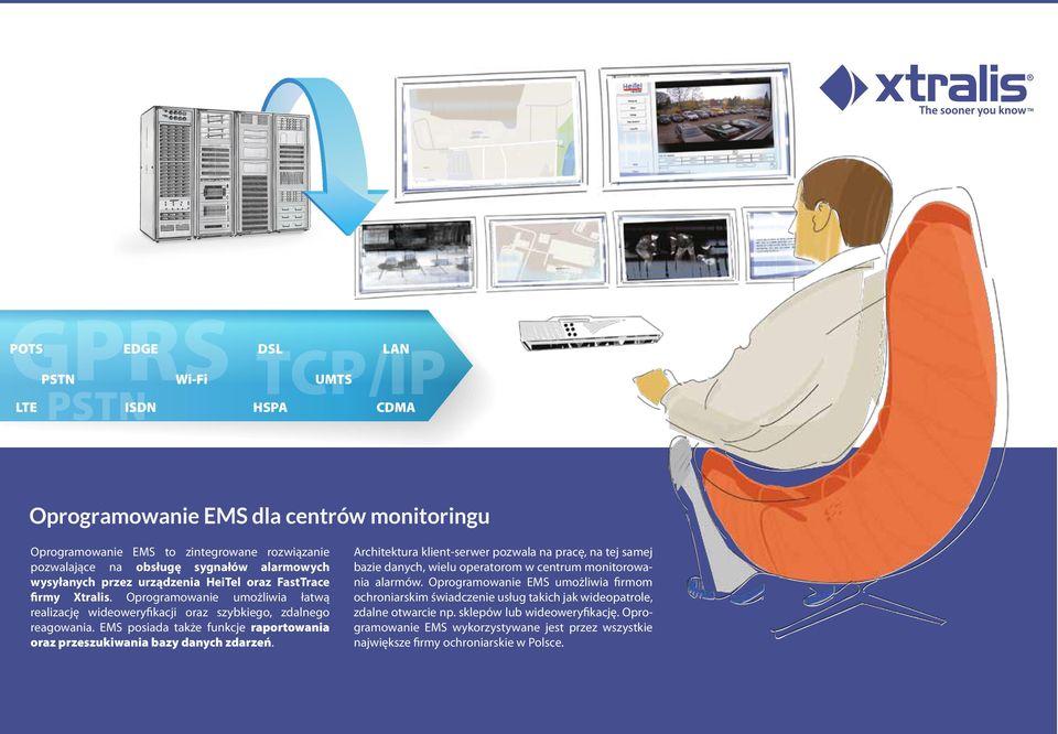 EMS posiada także funkcje raportowania oraz przeszukiwania bazy danych zdarzeń.