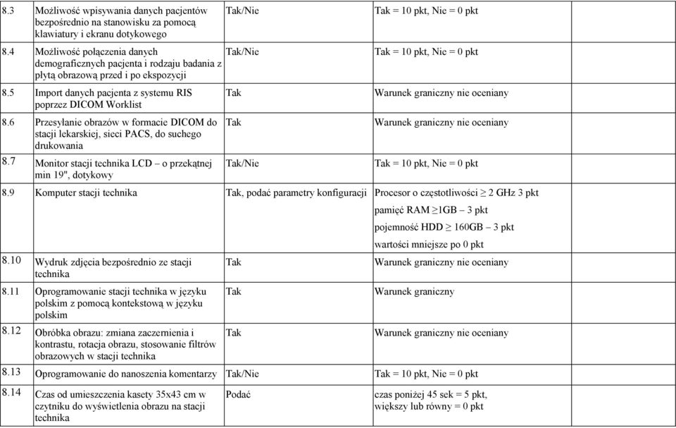 5 Import danych pacjenta z systemu RIS poprzez DICOM Worklist 8.6 Przesyłanie obrazów w formacie DICOM do stacji lekarskiej, sieci PACS, do suchego drukowania 8.
