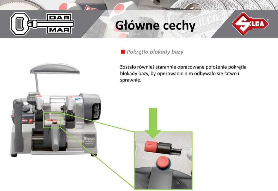 położenie pokrętła blokady bazy,