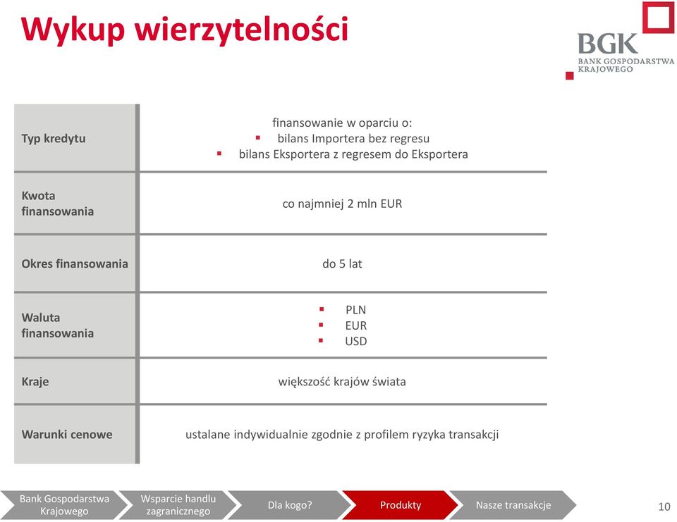 mln EUR Okres finansowania do 5 lat Waluta finansowania PLN EUR USD Kraje większość