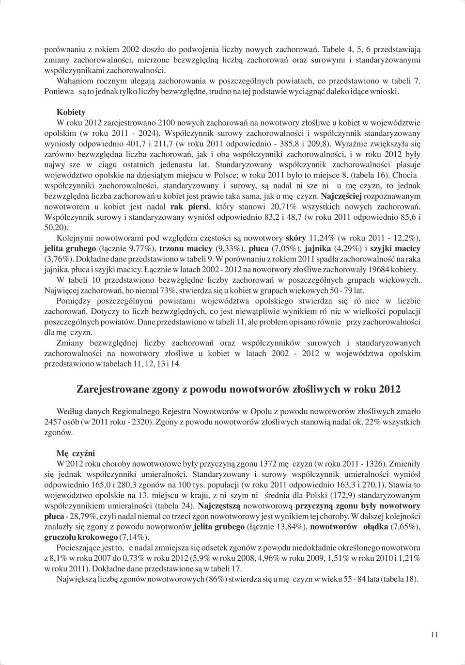 Wahaniom rocznym ulegają zachorowania w poszczególnych powiatach, co przedstawiono w tabeli. Ponieważ są to jednak tylko liczby bezwzględne, trudno na tej podstawie wyciągnąć daleko idące wnioski.