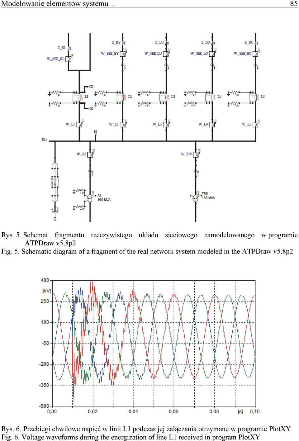 Schematic diagram of a fragment of the real network system modeled in the ATPDraw v5.8p2 Rys. 6.