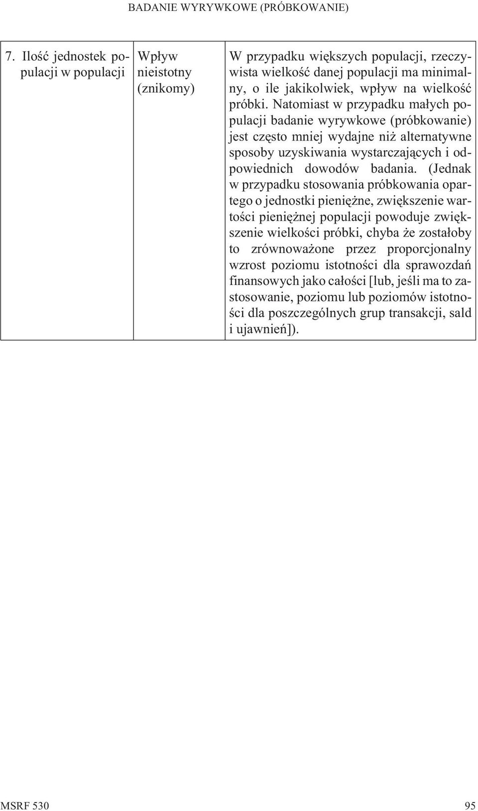 (Jednak w przypadku stosowania próbkowania opartego o jednostki pieniê ne, zwiêkszenie wartoœci pieniê nej populacji powoduje zwiêkszenie wielkoœci próbki, chyba e zosta³oby to zrównowa one przez