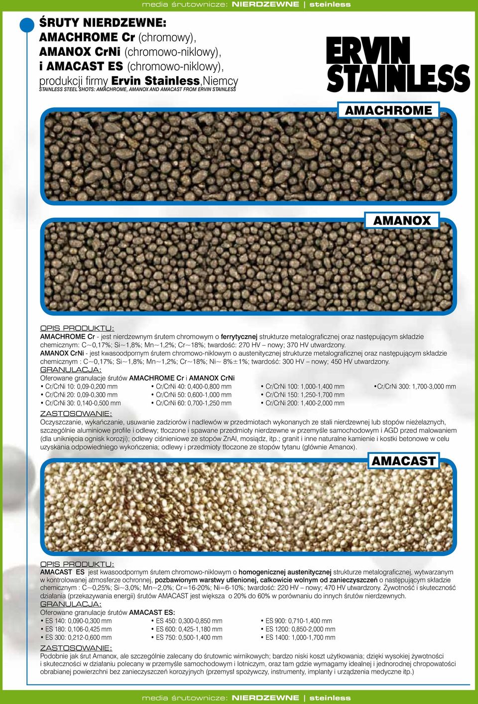 chemicznym: C~0,17%; Si~1,8%; Mn~1,2%; Cr~18%; twardoœæ: 270 HV nowy; 370 HV utwardzony.