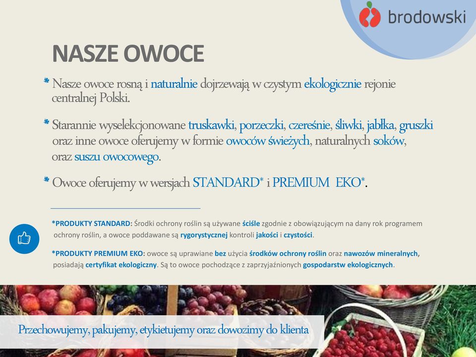 * Owoce oferujemy w wersjach STANDARD* i PREMIUM EKO*.