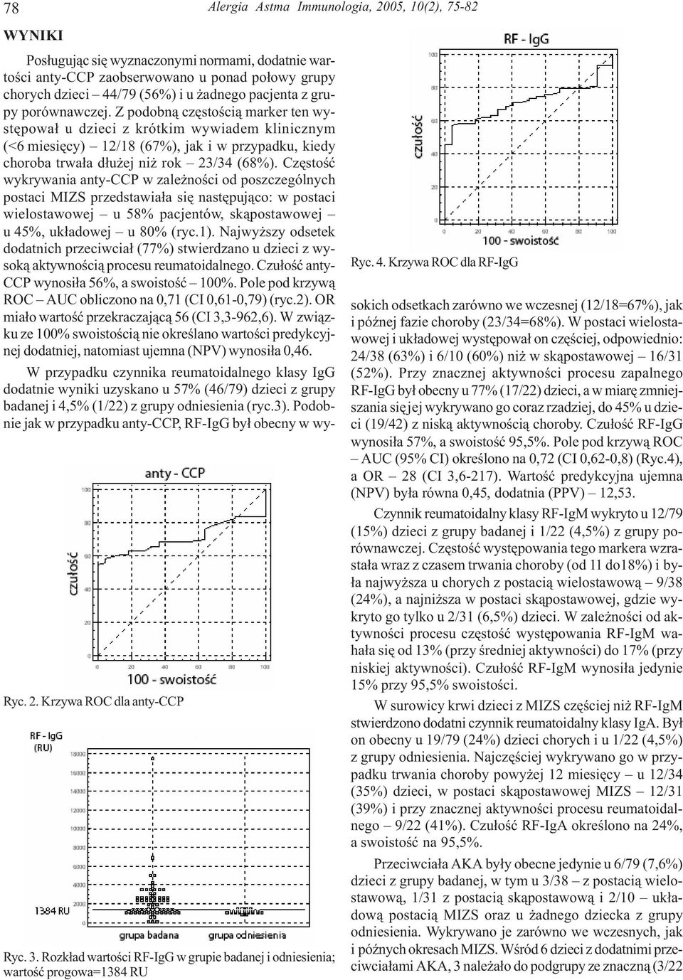 Z podobn¹ czêstoœci¹ marker ten wystêpowa³ u dzieci z krótkim wywiadem klinicznym (<6 miesiêcy) 12/18 (67%), jak i w przypadku, kiedy choroba trwa³a d³u ej ni rok 23/34 (68%).