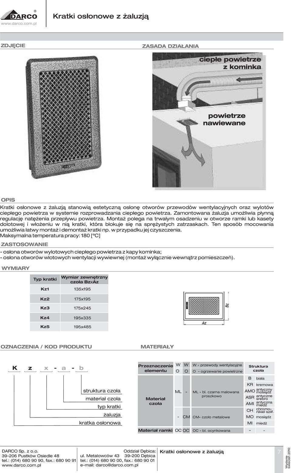 Monta polega na trwa³ym osadzeniu w otworze ramki lub kasety dolotowej i w³o eniu w ni¹ kratki, która blokuje siê na sprê ystych zatrzaskach.