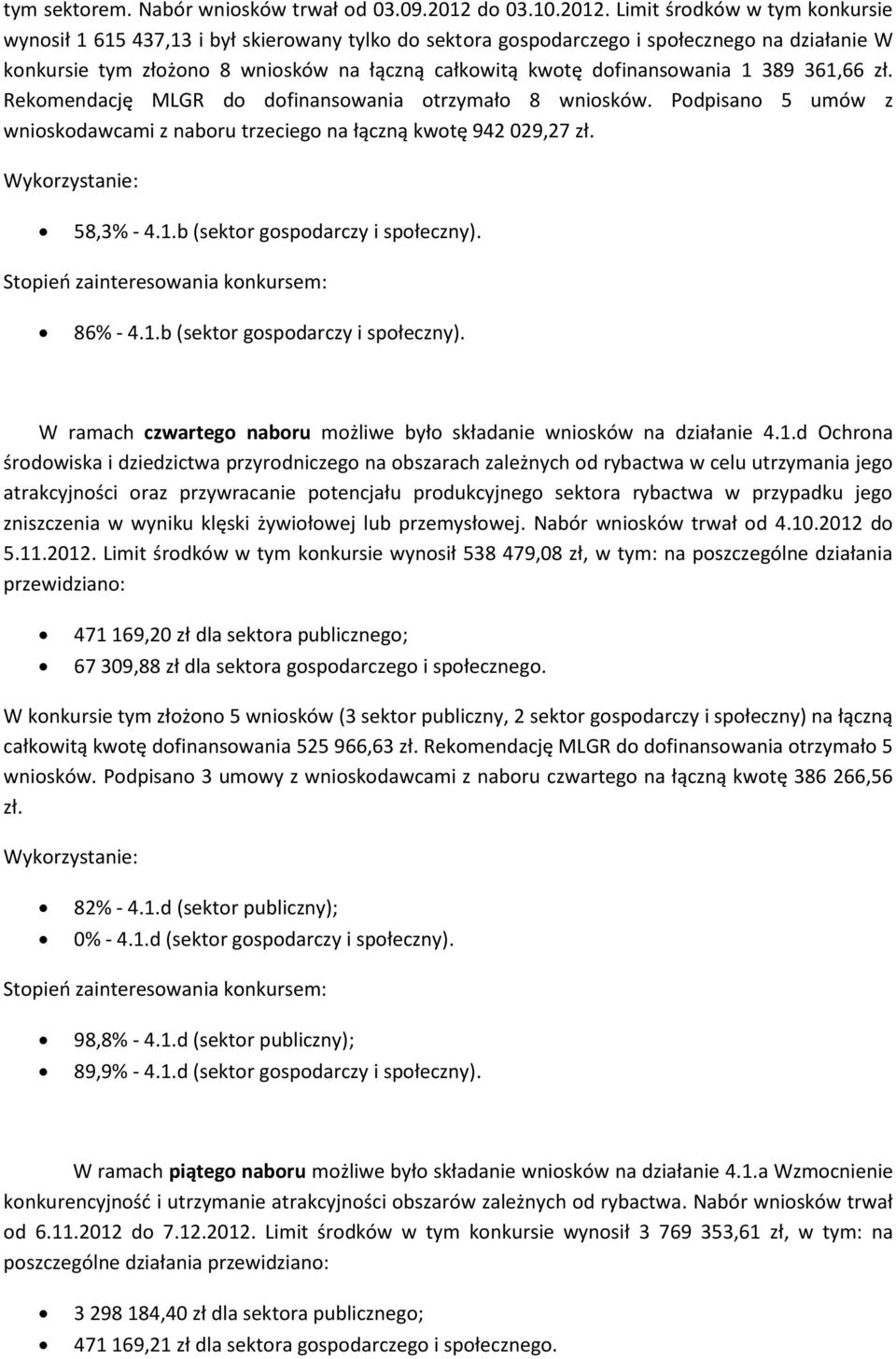 Limit środków w tym konkursie wynosił 1 615 437,13 i był skierowany tylko do sektora gospodarczego i społecznego na działanie W konkursie tym złożono 8 wniosków na łączną całkowitą kwotę