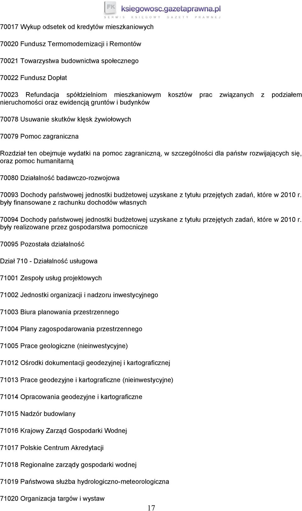 zagraniczną, w szczególności dla państw rozwijających się, oraz pomoc humanitarną 70080 Działalność badawczo-rozwojowa 70093 Dochody państwowej jednostki budżetowej uzyskane z tytułu przejętych