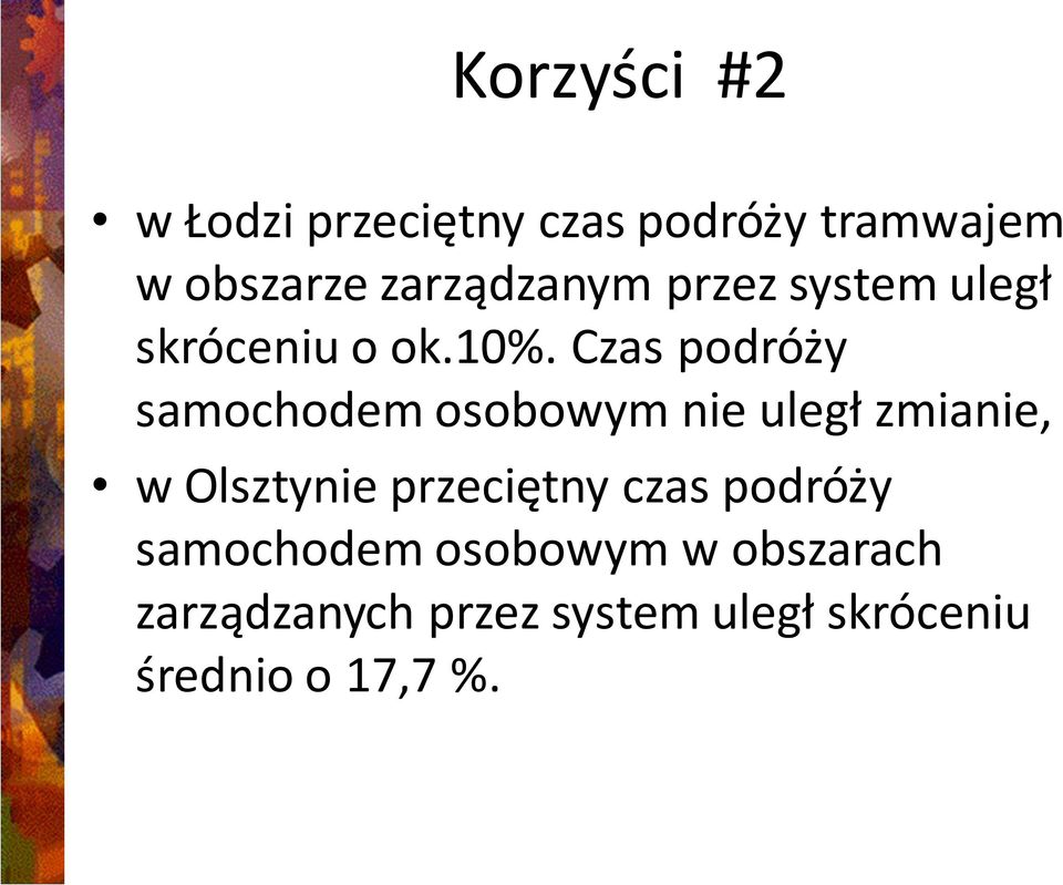 Czas podróży samochodem osobowym nie uległ zmianie, w Olsztynie