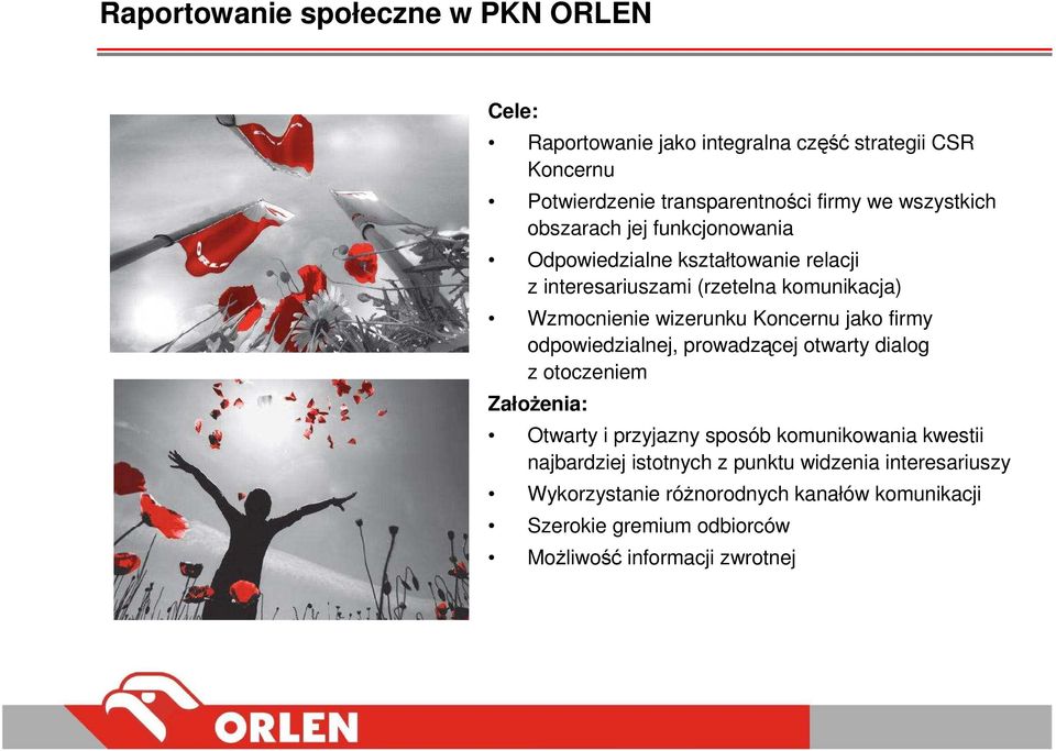 Koncernu jako firmy odpowiedzialnej, prowadzącej otwarty dialog z otoczeniem ZałoŜenia: Otwarty i przyjazny sposób komunikowania kwestii