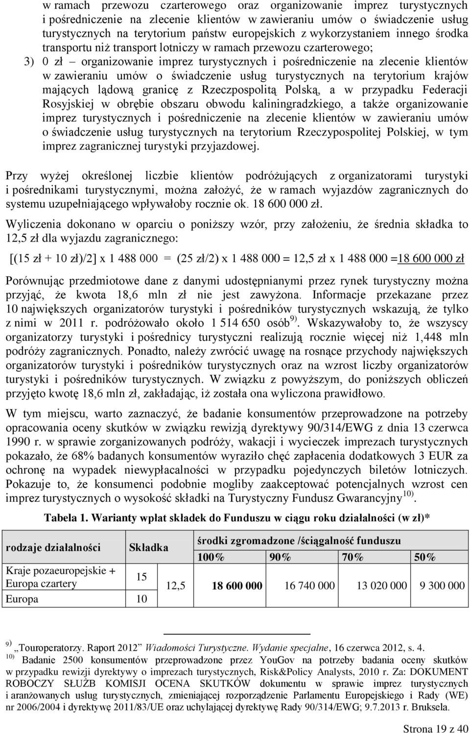 świadczenie usług turystycznych na terytorium krajów mających lądową granicę z Rzeczpospolitą Polską, a w przypadku Federacji Rosyjskiej w obrębie obszaru obwodu kaliningradzkiego, a także