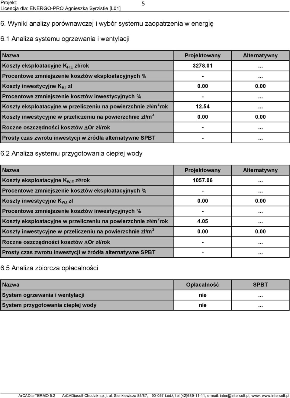 .. Koszty inwestycyjne w przeliczeniu na powierzchnie zł/m 0.00 0.00 Roczne oszczędności kosztów Or zł/rok -... Prosty czas zwrotu inwestycji w źródła alternatywne SPBT -... 6.