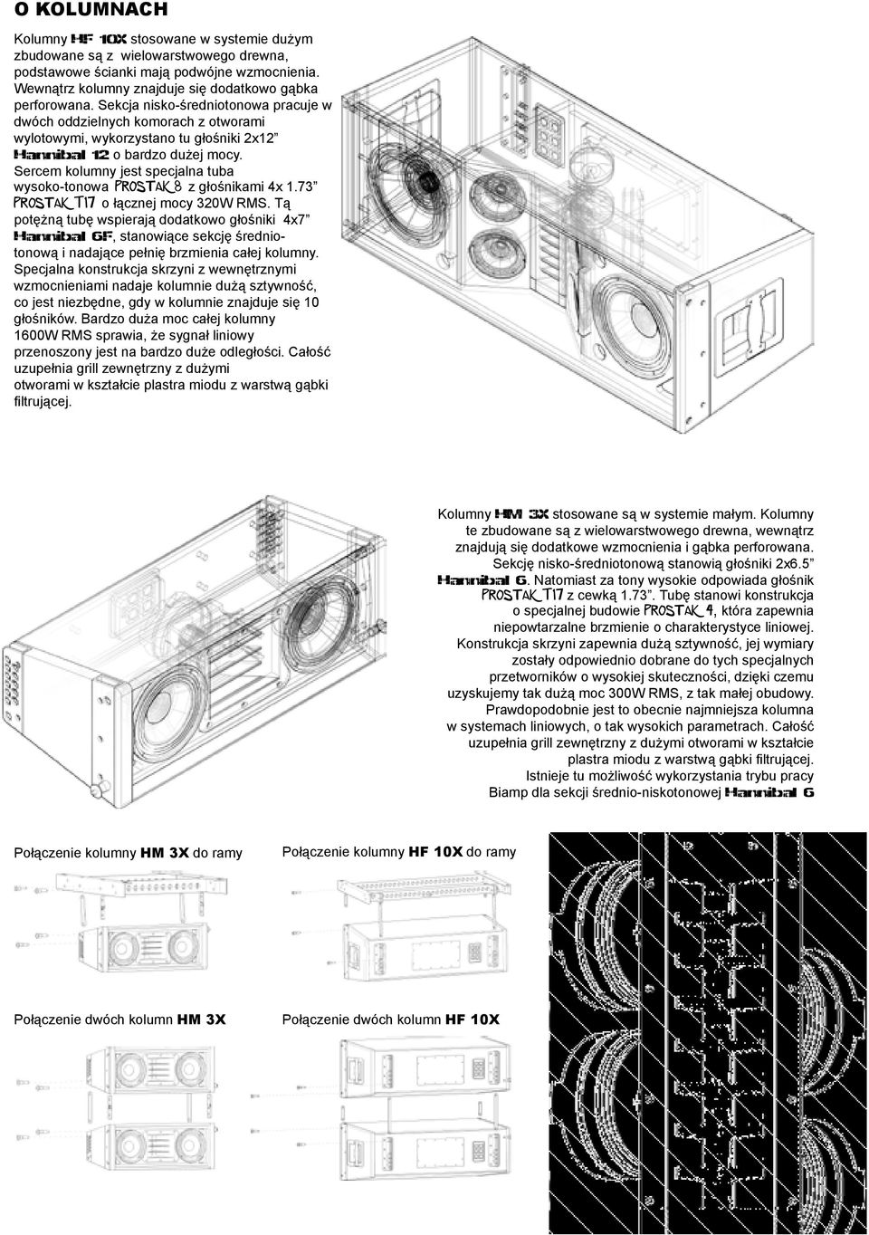 Sercem kolumny jest specjalna tuba wysoko-tonowa PROSTAK 8 z głośnikami 4x 1.73 PROSTAK t17 o łącznej mocy 320W RMS.
